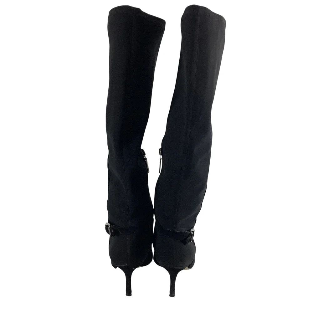 Ivanka Trump Izze Black Suede Pointed Toe Kitten Heel Tall Boots Women 8.5
